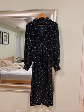 Fashion Union Black Floral Long Sleeve buttoned shirt Midi Dress